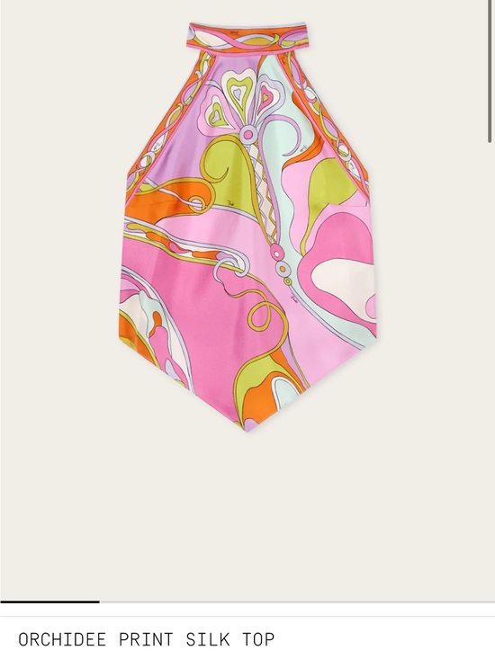 Emilio Pucci Tops - Emilio Pucci Orchidée Print Silk Halter Top in Pink, Orange, Lime, White